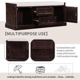 ZUN Storage Bench with 2 Drawers and 2 Cabinets, Shoe Bench with Removable Cushion for Living Room, 24970634