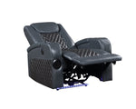 ZUN ACME Alair Power Motion Recliner w/Bluetooth Speaker & Cooling Cup Holder, Blue & Black Leather Aire LV02459