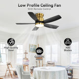 42 Inch Flush Mount Ceiling Fans with LED Light 22W and Remote Control 5 ABS Fan Blades for Bedroom W934P303155