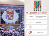 36in Pre-lit Outdoor Christmas Wreath Decoration, Lighted Metal Wreath with Red Bow, Remote Control 57008559