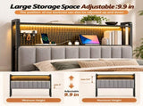 King Size Headboard with Pegboard Storage Shelf, Adjustable Upholstered Backrest, RGB LED Light 47995855
