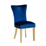 Eva 2 Piece Gold Legs Dining Chairs Finished with Velvet Fabric in Blue B00960892