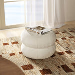 ZUN Nest 19.5" Low Round Upholstered Ottoman, Almond White Chenille B2719P269261