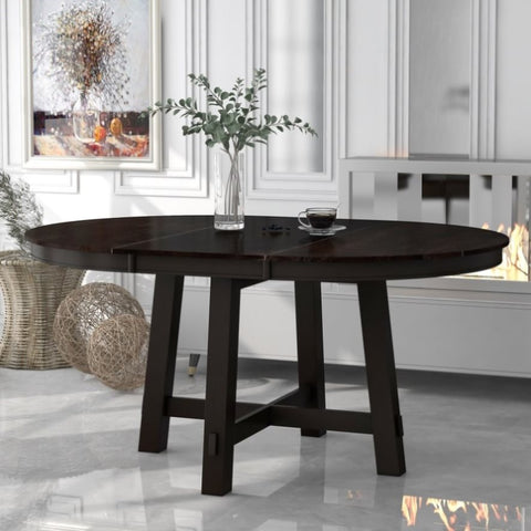 ZUN Farmhouse Round Extendable Dining Table with 16" Leaf Wood Kitchen Table 39854216