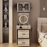 Small Vanity Desk with Mirror and LED Lights, Makeup Table with Charging Station and drawers and 31482463