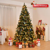 7.5 FT Pre-lit Artificial Snow Tipped Christmas Tree, Hinged Xmas Pine Tree with 1368 Branch Tips, 84208916
