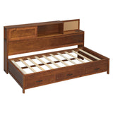 Twin Size Wooden Daybed with 3 Storage Drawers, Upper Soft Board, shelf, and a set of Sockets and N708P263524D