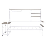 ZUN Twin size Metal Daybed with Movable Desk, Metal Grid, Shelves and Clothes Hanger, White N737P199195K