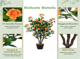 40" Lifelike Artificial Camellia Tree - 37 Yellow BloomsDense Green Leaves, GreenYellow 68479469