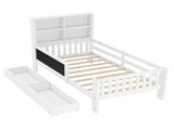 Twin Platform Bed with Chalkboard,Solid Wood Platform Bed with Storage Drawers and Shelves,Childlike W1580P362704