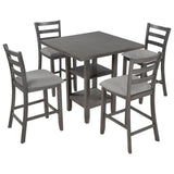 5-Piece Wooden Counter Height Dining Set with Padded Chairs and Storage Shelving 08366241