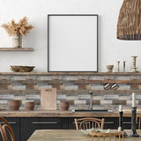 48 Pcs Wood Grain Splicing Wall Sticker Peel And Stick Backsplash PVC Wall Tile, Waterproof And Oil 77767506