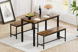 ZUN Dining Table Set, Bar Table with 2 Dining Benches, Table Counter with Chairs, Industrial for 93683604