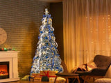 7 FT Snow Flocked Pre-lit Artificial Pop Up Christmas Tree with 200 Warm Lights and Blue & Silver 24654328