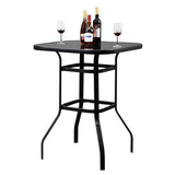 ZUN Wrought Iron Glass High Bar Table Patio Bar Table Black 70228562