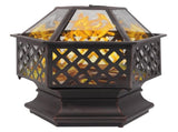 22" Hexagonal Shaped Iron Brazier Wood Pit Decoration for Backyard Poolside 90312473