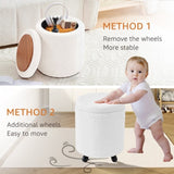 Storage Ottoman Foot Rest Round Footstool Teddy Velvet Footrest Multifunctional Rolling Stool Coffee 75414386