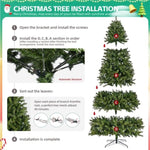 ZUN 9Ft Artificial Christmas Tree with 2576 PE&PVC Mixed Branch Tips, Unlit Hinged Premium Spruce Fake W2773P197078