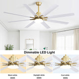 66 Inch Low Profile ABS Ceiling Fan with Dimmable Lights and Smart Remote Control 6 Speed Reversible W934P152241