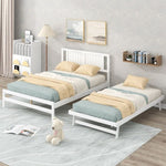 ZUN Full Size Platform Bed with Adjustable Trundle,White 67335800