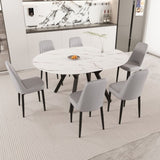 47-63" expandable circular dining tables , equipped with 6 PU fabric thick cushioned dining chairs 73255211
