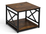 2-Tier Square Side Table with Open Shelves, Modern Nightstand with X-Design Metal Frame, Wooden 94576506