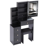 Small Size Left Bedside Cabinet Vanity Table Cushioned Stool, Touch Control Sliding LED Mirror, W936P202365