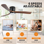 ZUN 42 inch Black Wood Ceiling Fans Lights and Remote, Modern Flush Mount Low Profile Ceiling Fan W2352P154687