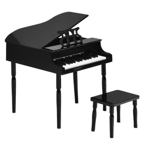 ZUN Black Kids Piano 30-Key Wood Toy Kids Grand Piano with Bench and Music Rack 65950282