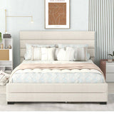 Queen Upholstered Platform Bed with Twin Size Trundle and Two Drawers, Beige 25388983