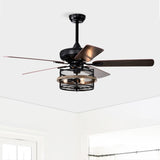 ZUN 52 Inch Farmhouse Ceiling Fan with Remote,3-Lights Ceiling Fan with Light Fixture W1592P162565