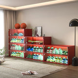 Red Glass Door Shoe Box Shoe Storage Cabinet For Sneakers With Led Light 49024135