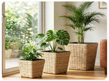 3-Piece Nested Rattan Planter Set, UV Resistant PP Wicker Plant Boxes with Removable Liner & 32949696