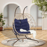 ZUN 2 Person Outdoor Rattan Hanging Chair Patio Wicker Egg Chair W874P146265