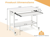 White Mobile Computer Desk with Keyboard Tray & Storage Shelf, 360&deg Lockable Casters for Home 97064400