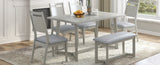 ZUN Farmhouse 6-Piece Wood Dining Table Set with 4 Upholstered Chairs and Bench, Gray 64284000