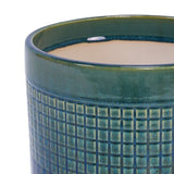 Set of 3 Grid Ceramic Flowerpot, Modern Planter for Patio, Garden, Windowsill - Blue Green W3273P322259