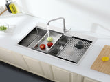 Stainless Steel Kitchen Sink, 33x22 Single Bowl, Overmount Handmade Sink in Brushed, with Cutting 58856153