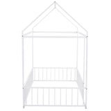 Twin Size Metal Bed House Bed Frame with Fence, for Kids, Teens, Girls, Boys, White MF304315AAK