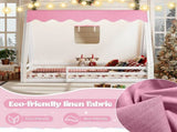 Twin Size House Floor Bed with Tent and Light, Solid Wood Teepee Floor Bed with Full-length W1580P369465