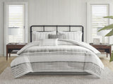 6 Piece Cotton Jacquard Oversized Comforter Set White/Grey Full B035128777