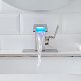 Bathroom Sink Faucet LED Light 3 Colors Changing Waterfall Glass Spout Hot Cold Water Mixer Single W1932P171692