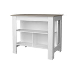 ZUN Aztec Kitchen Island in Melamine with Open Storage, Taupe/white B128P237144