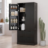 72" Modern Fluted Kitchen Pantry Cabinet with 2 Large Drawers & 8-Door Spice Rack, Freestanding W2917P294988