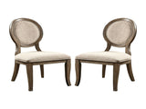 Set of 2 Padded Beige Fabric Dining Chairs in Rustic Oak Finish B016P156826