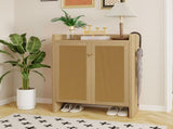 42.5" Tall Rattan Shoe Cabinet with Doors, 6-Tier Wooden Freestanding Shoe Storage Organizer with 98951405