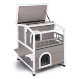 ZUN Wooden Cat house 2-Story Indoor Outdoor Luxurious Cat Shelter House with Transparent Canopy, Large 60901308