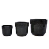 Handmade Ceramic Planter Set of 3, 15/14/9 Inch Diameter, Black Ribbed Pattern, for Succulents W3273P321472