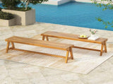 Outdoor Dining Benches , Contemporary Acacia Wood Patio Bench with Teak Finish N770P358871T