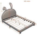 Full Size Upholstered Leather Platform Bed with Rabbit Ornament, Gray WF299139AAE
